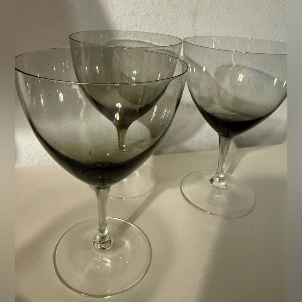 3 Towne TOJ2 Hand Blown, smoky Water/Wine Goblets. West Germany. 6”H
